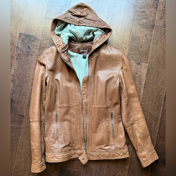 Danier Jackets & Blazers - Danier Whiskey Brown Genuine Leather Zip up Jacket with Hood XSmall